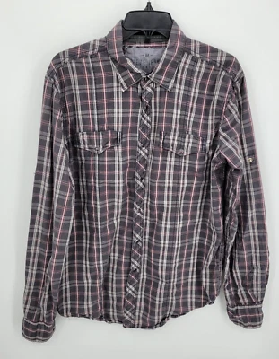 Pepe Jeans Shirt Mens Medium Gray Plaid Long Sleeve Snap Up Embroidered - Image 1 of 4