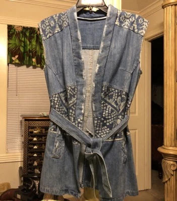 Chaleco túnica Sea talla 8 denim boehemio hippie con corbata cintura Foto 1 de 4