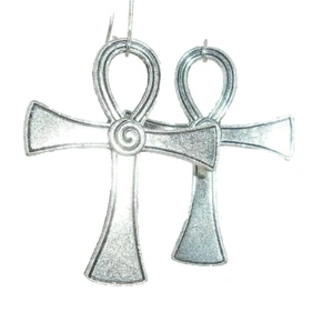 New Large Light-weight Egyptian ANKH Silver-tone Dangle Earrings 2-1/2" Long - Picture 1 of 4