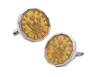 1944 Thrupenny Münzen in Silberfassung Herren 80 Jahre Geschenk von CUFFLINKS DIRECT - Bild 1 von 10