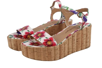 Salvatore Ferragamo Tropea Floral Leather Cork Platform Ankle Sandals Size 8.5 B - Изображение 1 из 4