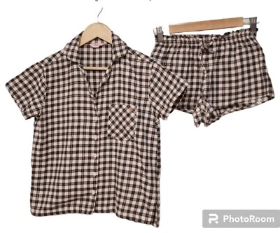 Boux Avenue Check Metallic Brushed Cotton Pyjamas Size 6 8 Pink Black - Image 1 of 4