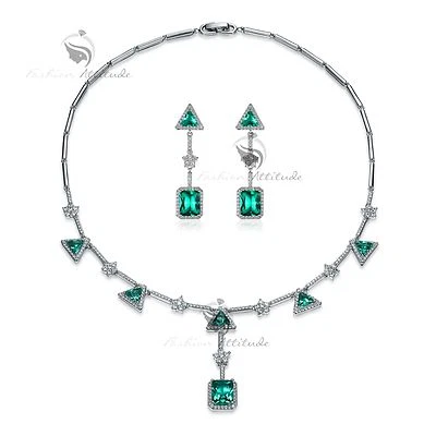 18k white gold filled crystal stud earrings necklace party wedding set Foto 1 de 4