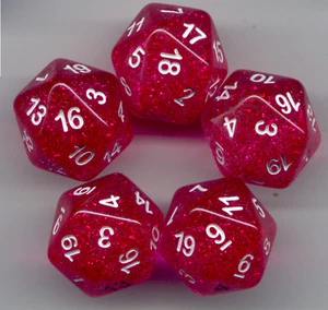 Set di 5 dadi RPG D20 - rosa caldo glitter - Foto 1 di 1