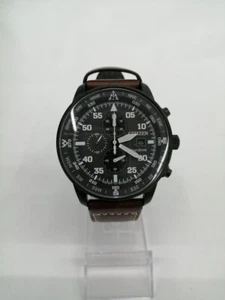 CITIZEN ECO-DRIVE Quartz Men's Watch Black Dial Analog Leather Band From Japan - Picture 1 of 7
