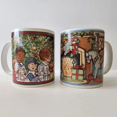 2 tazas de café de colección Susan Winget taza chimenea gato juguetes regalos árbol de Navidad Santa Foto 1 de 4