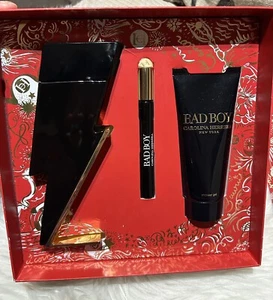 Brand New Carolina Herrera Bad Boy EDT Gift Set 100ml&10ml Perfume&Shower Gel - Picture 1 of 2