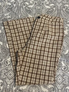 SheIn Womens Medium Bootcut Trousers Brown Plaid - Picture 1 of 5