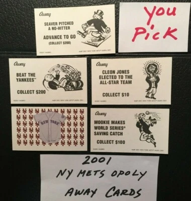 Monopoly  NY METS   YOU PICK    Away Cards    Game Replacement Cards  2001 - Image 1 of 2