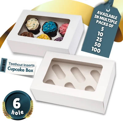 6 hole Cupcake boxes with Clear Window & Inserts in Pack of 5, 10, 25, 50, 100 - Image 1 of 4