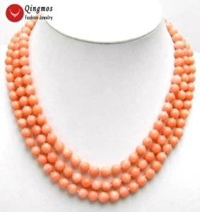 5-6 mm Natürliche Runde Rosa Koralle Halskette für Frauen Halsband 3 Stränge 17" Schmuck - Bild 1 von 25