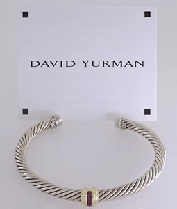 Bracciale David Yurman oro 14k e argento sterling rubino 5mm cavo - Foto 1 di 9