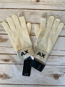 ARMANI LETTER KNIT GLOVES COTTON BLEND WHITE BLACK MENS LARGE XL NEW $55 - Picture 1 of 2