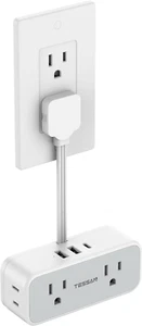 Multi Plug Wall Outlet Extender, Short Extension Cord 6 Inch, Flat Plug Splitte - Picture 1 of 12
