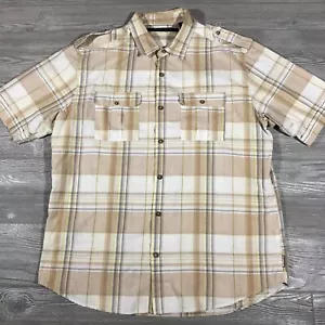 Sean John Shirt Adult 2XL Beige Plaid Short Sleeve Button Up Casual Mens 3675 - Picture 1 of 10