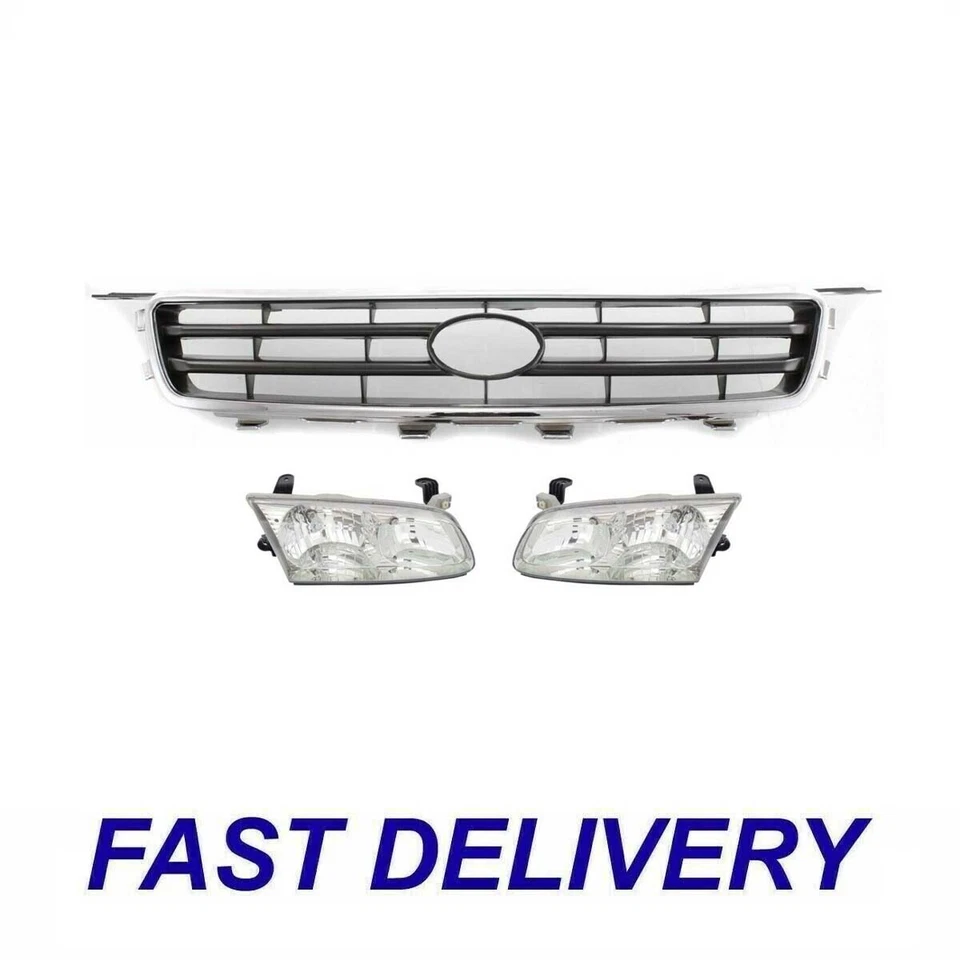 Conjunto de 3 conjuntos de grade e lâmpada de cabeça para Toyota Camry 2000-2001 - Imagem 1 de 4