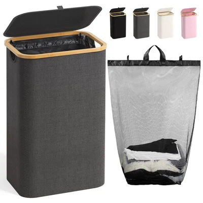 100L Laundry Hamper with Lid, Large Laundry Basket with Bamboo Handles, Cloth... - Image 1 of 4