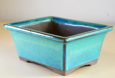 Japanese Bonsai Pot 5.7"(14.5cm) Light Green Glazed Rectangle Y978 - Image 1 of 4