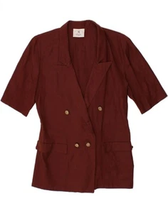 VINTAGE Womens Double Breasted Blazer Jacket UK 14 Medium Maroon Linen AC06 - Picture 1 of 4