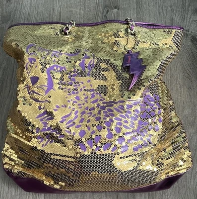 Bolso de Baile Betseyville Cheetah Dorado y Púrpura Lentejuelas Noche Leer Foto 1 de 4
