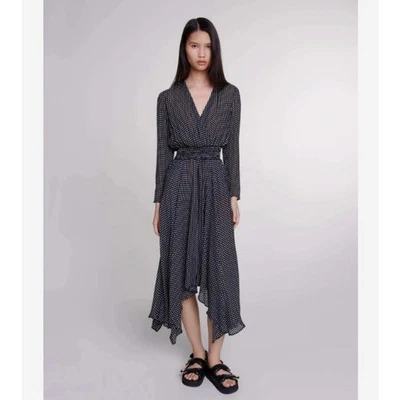 Maje Polka Dot Asymmetrical High-Low Long Dress Women's Size 38/M Sheer Classic - Image 1 of 4