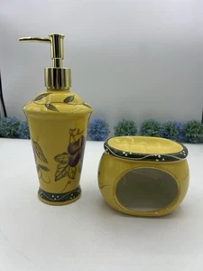Casa Vero Apple/Grape Soap Dispenser & Sponge Holder - Hand Painted Ceramic Set - Picture 1 of 22