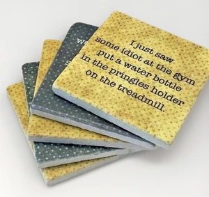 Funny Coasters MCM Barware Stone Retro Gift Party Stone Square Set 5 Gold Black - Picture 1 of 17