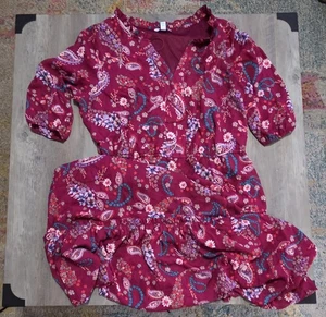 Vestido largo boutique granate floral fluido manga larga para mujer 1X  - Imagen 1 de 4
