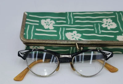 Gafas ópticas vintage con borde de cuerno 5 1/2 1/10 20 ojo de gato relleno de oro Foto 1 de 4