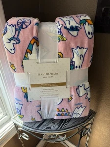 Isaac Mizrahi Halloween SUMMERWEEN Blanket Ghosts Pink Plush Soft Full/Queen - Picture 1 of 11