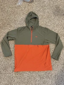 Outdoor Research Men's Large Pullover Orange And Green Water Proof Windbreaker - Picture 1 of 4