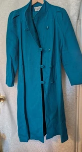 Beau Brem Vintage Wool Blend Teal Green Blue Long Coat Sz 8 Petite  - Picture 1 of 24