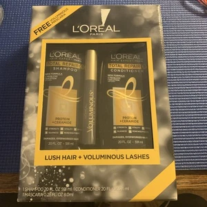 PK L'Oreal Paris Total Repair 5 Repairing Conditioner Shampoo 22 Oz W/ Mascara - Picture 1 of 8