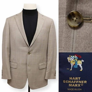 HART SCHAFFNER MARX mens tan brown windowpane sport coat suit jacket blazer 40 R - Picture 1 of 15
