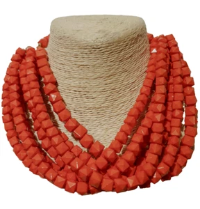 Chunky Statement Orange Beaded Necklace Large Big Layered Womens Jewellery Gift - Picture 1 of 8