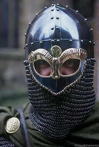 Viking Helmet With Chain mail, Larp 16GA Medieval Viking Warrior Helmet  - Picture 1 of 3