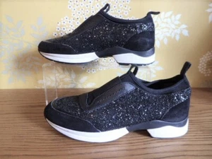 TOD'S Tennis basket sneakers cuir noir paillettes T 37 PARFAIT ETAT - Picture 1 of 10