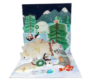 Arctic Animals 3D Pop-Up Christmas Card Polar Bear Penguin Tree Holiday Card  - Picture 1 of 9
