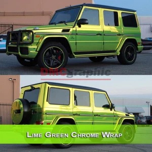 Lime Green Chrome Stretchable Gloss Mirror Vehicle Vinyl Wrap Tint Full Roll - Picture 1 of 5
