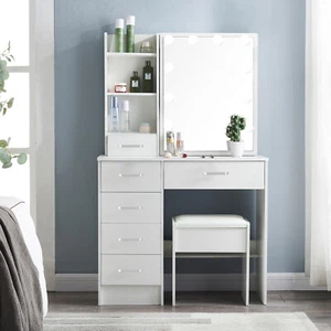 New Vanity Table Set with LED Lighted Mirror & Cushion Stool Makeup Desk USA - Picture 1 of 8