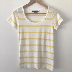 Ralph Lauren Sport Top Womens Small Yellow White T Shirt Stripes Short Sleeve - Picture 1 of 9