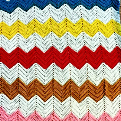 Manta afgana de ganchillo 48x40" soplo de lluvia hecha a mano de colección multi zig zag chevron Foto 1 de 4