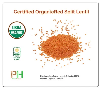 Organic Red Split Lentils aka Masoor Dal low calories rich in Iron and Protein - Image 1 of 4