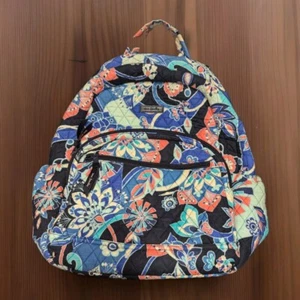 RARE VERA BRADLEY BACKPACK BAG BOOK BAG QUILTED BLUE PINK VBK18 FLORAL - Picture 1 of 6