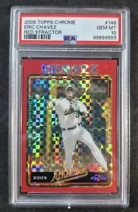 Eric Chavez PSA 10 2005 Topps Cromo #150 Rojo Xfractor Refractor/25 Pop 1 Gema - Imagen 1 de 3