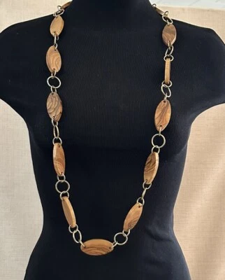 "Collar de eslabones redondos estación cuentas planas madera gruesa ovalada artesanal de 42""" Foto 1 de 4