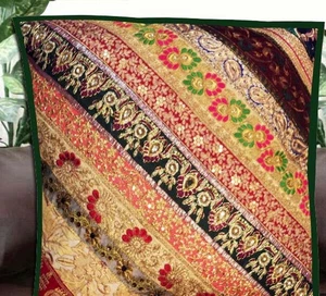24" ANNIVERSARY GIFT VINTAGE SARI SEQUIN ACCENT FLOOR THROW CUSHION PILLOW COVER - Picture 1 of 8