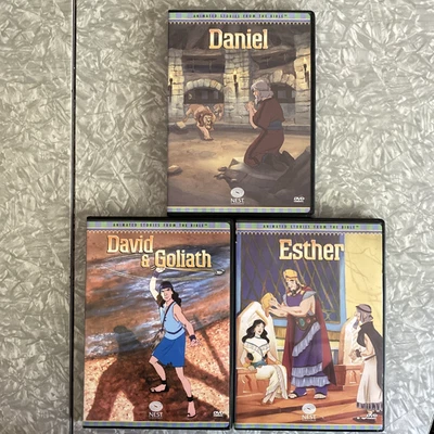 3x Animated Stories From the Bible DVD Lot Daniel Esther David & Goliath NEST - Image 1 of 4