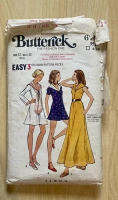 Vintage 60s 70s Butterick Mini to Maxi Dress Sailer Collar Sewing Pattern 6705 - Image 1 of 2