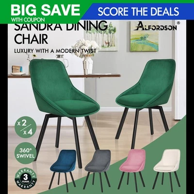 ALFORDSON Dining Chairs Accent Kitchen Swivel Lounge Padded Seat Velvet x2/x4 - image 1 of 2
